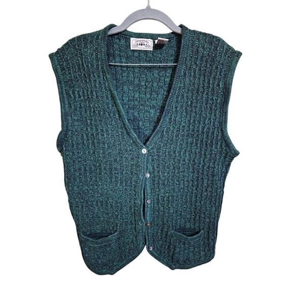 Countryside Classics Sweaters - Vintage Countryside Classics Green Knit Button Sweater Vest Ramie Cotton M